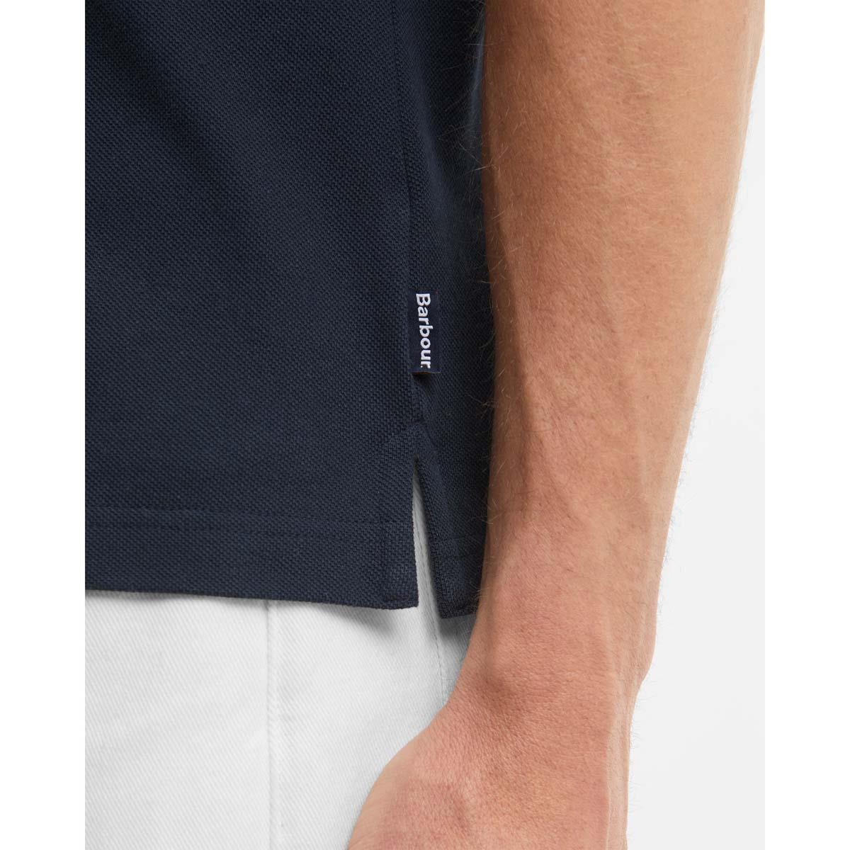 NAVY Barbour Mens Lunan Tartan Trimmed Tailored Polo Shirt HEM