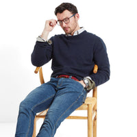 navy Schoffel Mens Lewis Lambswool Crew Neck Jumper model