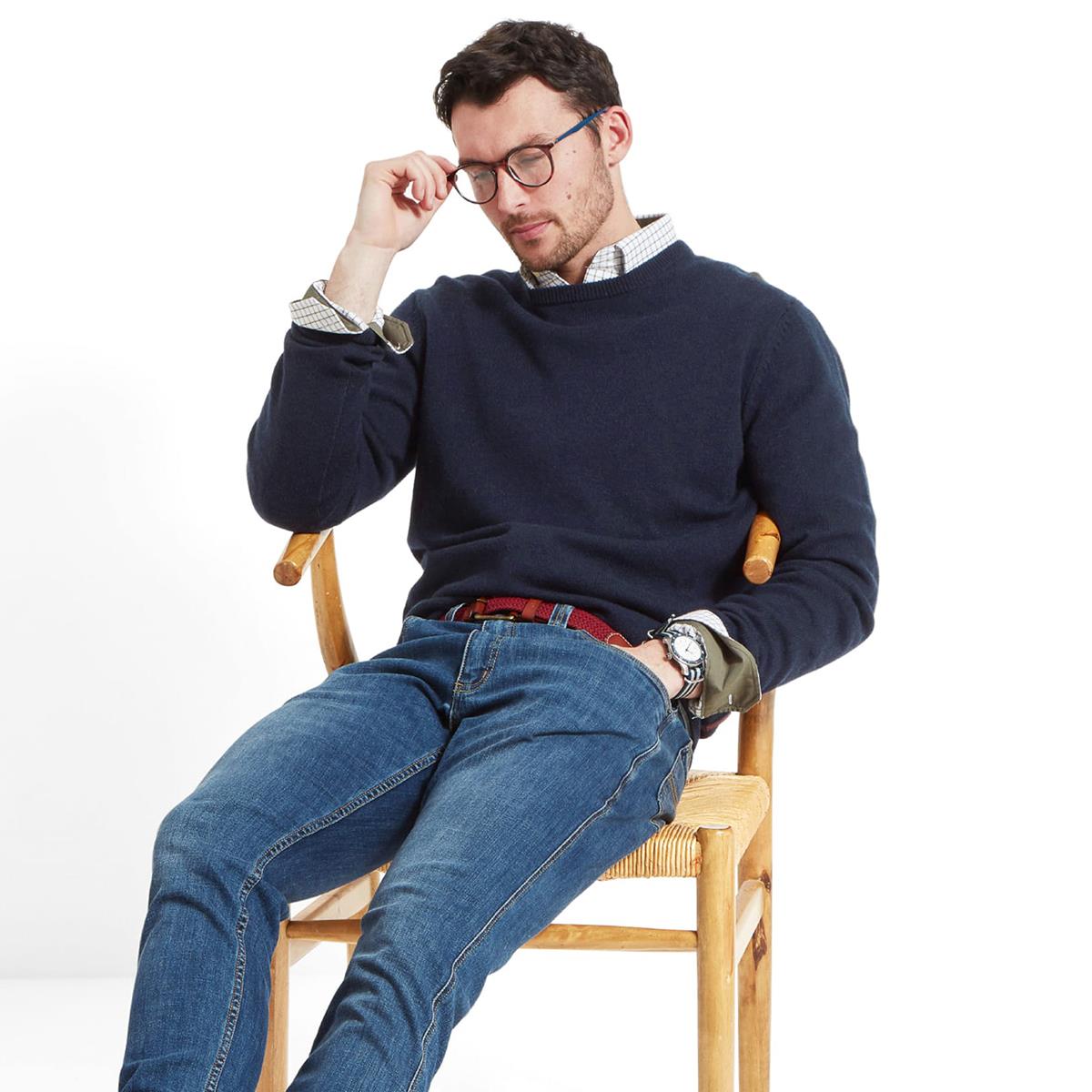 navy Schoffel Mens Lewis Lambswool Crew Neck Jumper model
