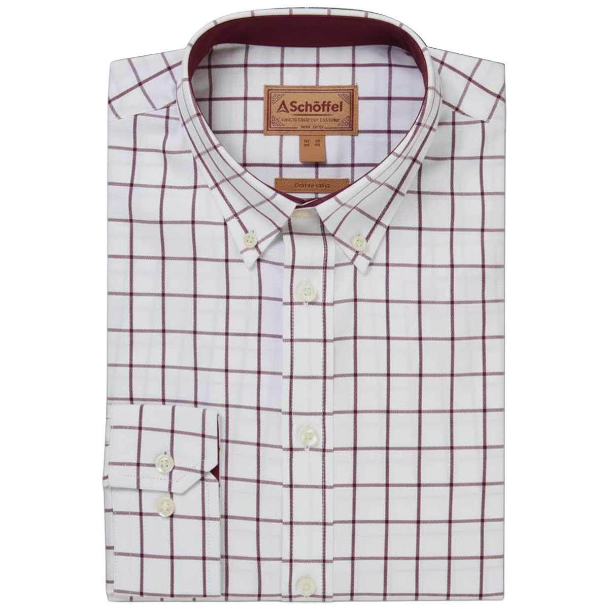 Burgundy Check Schoffel Mens Halesworth Tailored Shirt