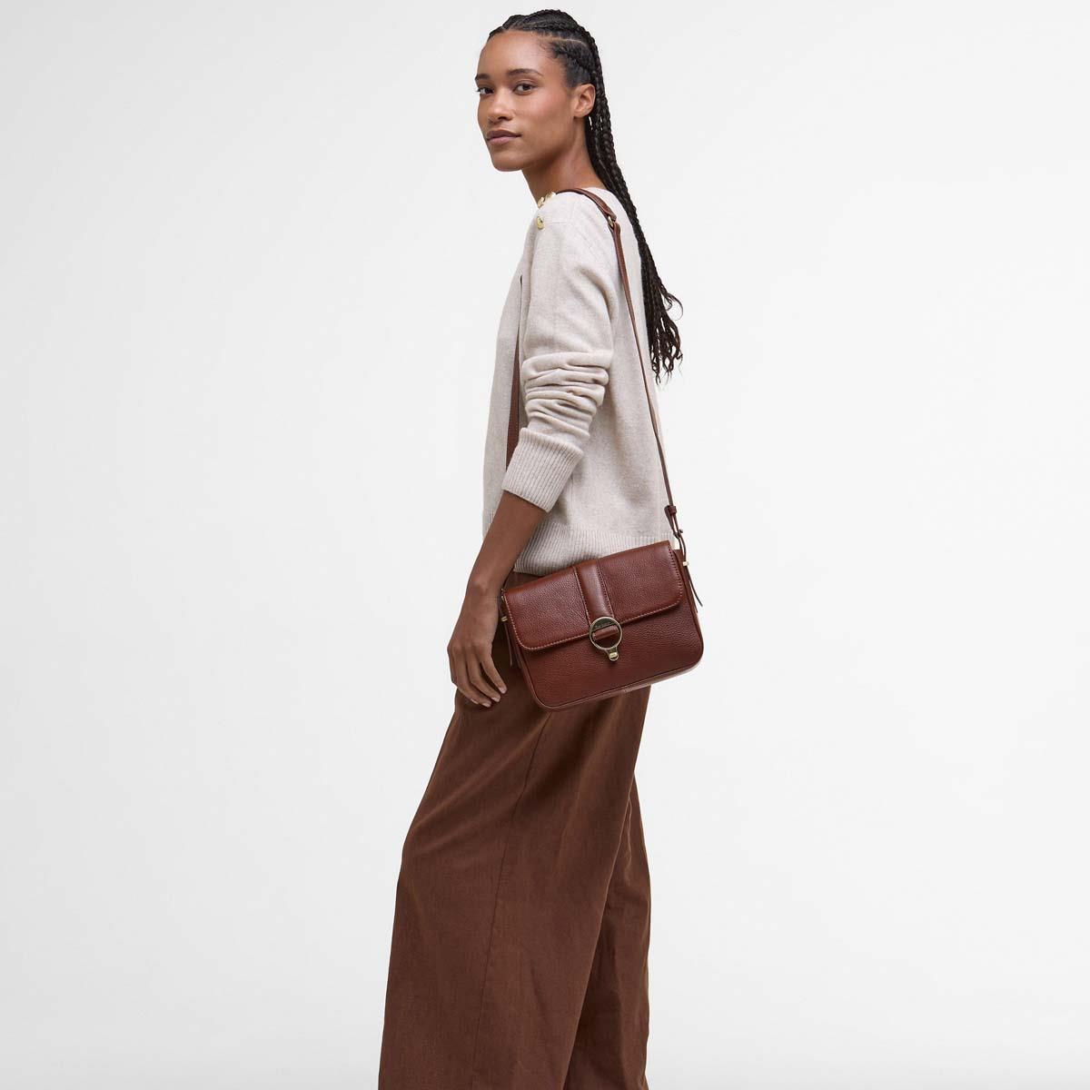 Brown Barbour Womens Rosa Leather Crossbody Bag ON Model