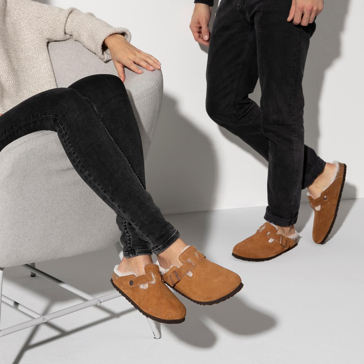 Mink Birkenstock Boston Fur Suede Leather Clog