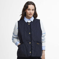 Dark Navy/Sky Dress Tartan Barbour Womens Cecily Gilet Model Front