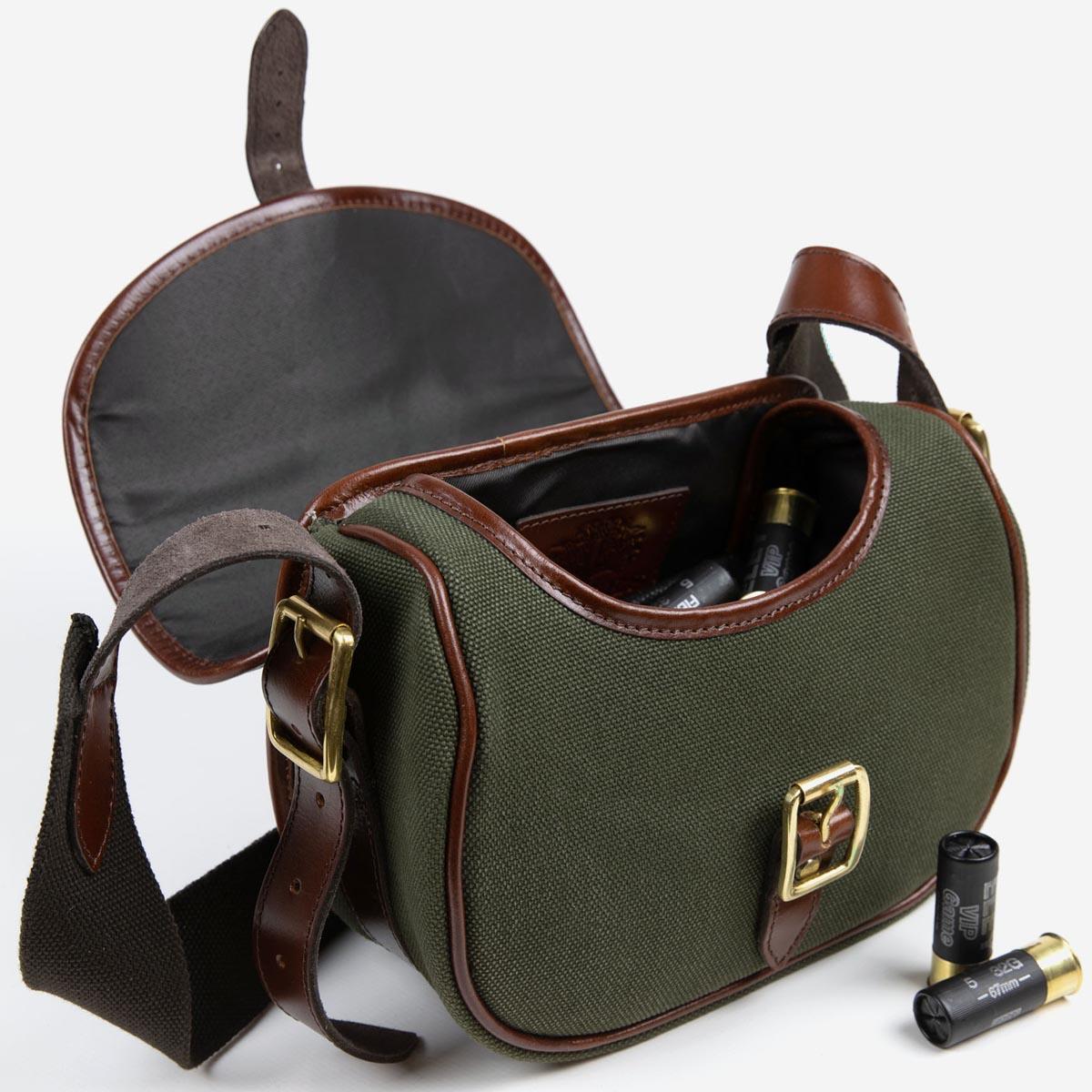 Teales Huntsman Brandy Leather & Forest Canvas Cartridge Bag