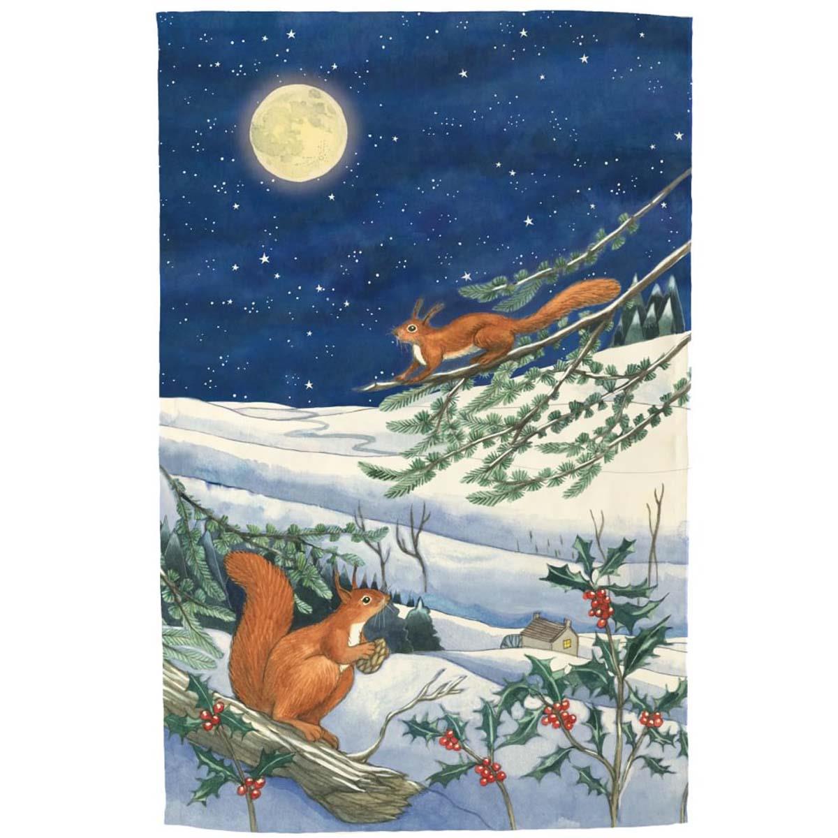 Emma Bridgewater Christmas Midnight Squirrel Tea Towel