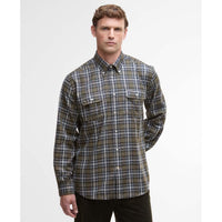 Olive Barbour Mens Saldon Thermo Weave Regular Checked Shirt Front