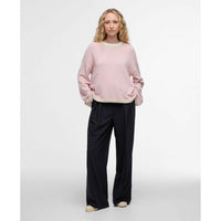 Oat/Cherry Blossom Stripe Barbour Womens Rosie Knitted Jumper On Model