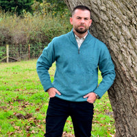 Seafoam  Albert and Maurice Netherton Seafoam Teal Lambswool Zip Neck