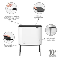 White Brabantia Bo Touch Bin 11+23 Litre Product Features