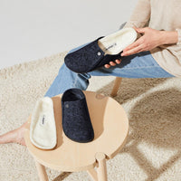 Dark Blue Birkenstock Mens Zermatt Shearling Wool Felt Slippers