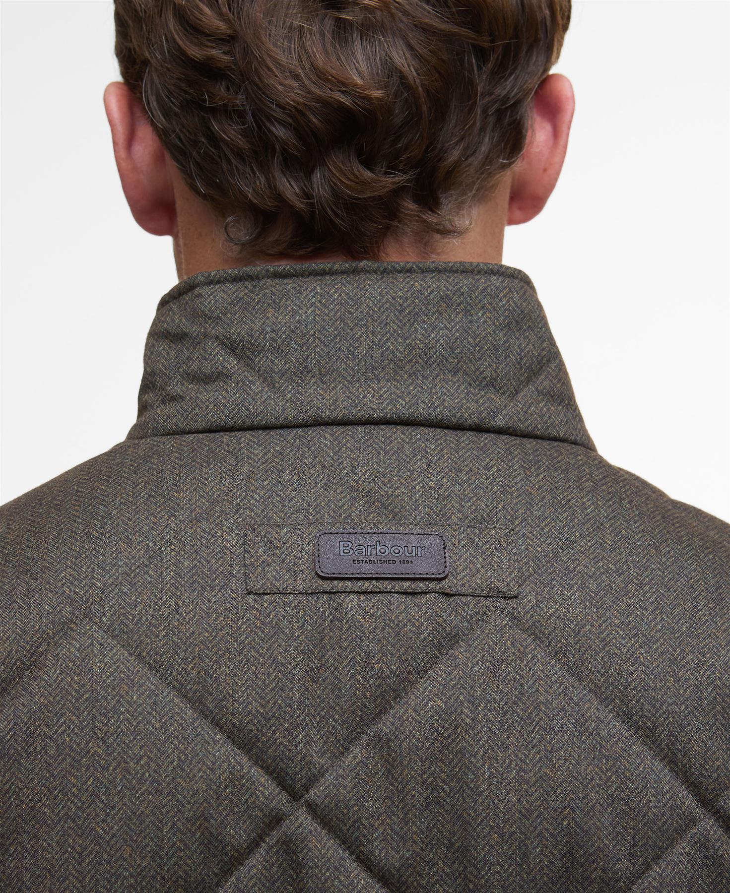 Dark Olive Barbour Mens Winter Shoveler Quilted Jacket Shoulders