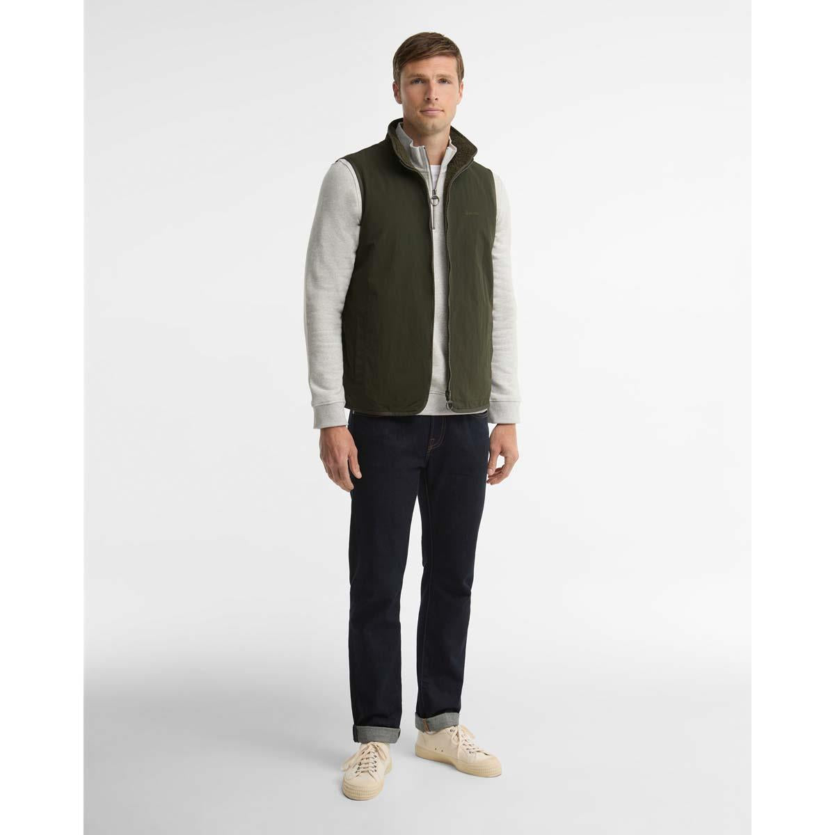 SAGE Barbour Mens Reversible Fleece Gilet ON MODEL