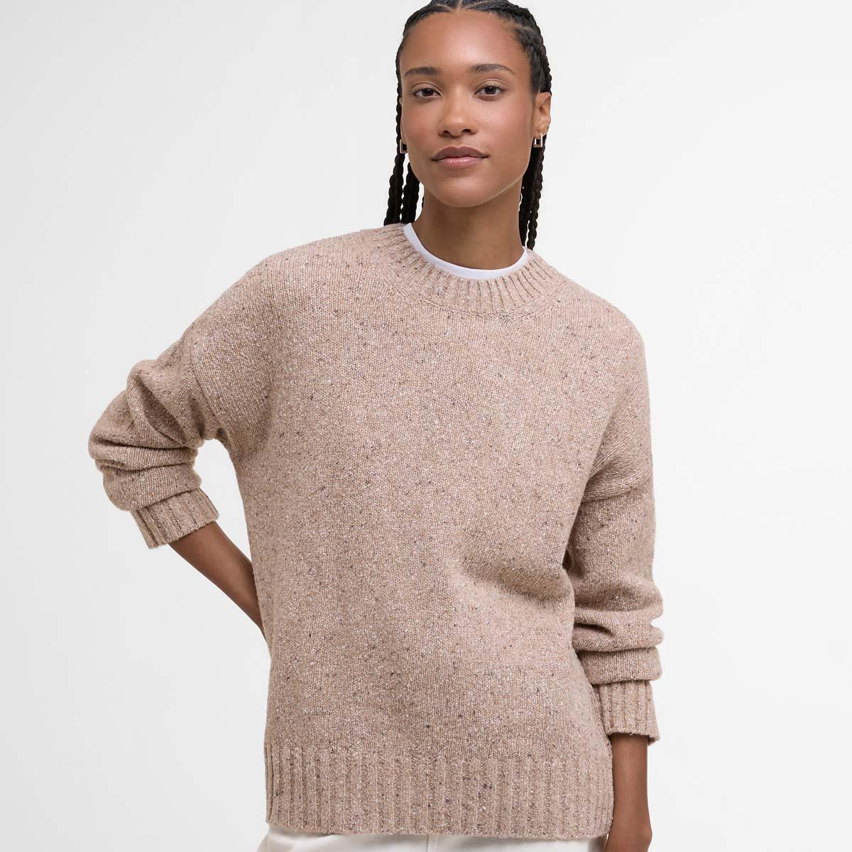 Light Honey Barbour Womens Lavensdale Crew Knitted Jumper Front
