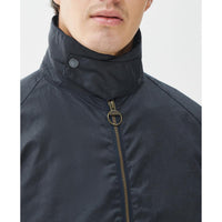 Navy Barbour Mens Short Bedale Wax Jacket Collar