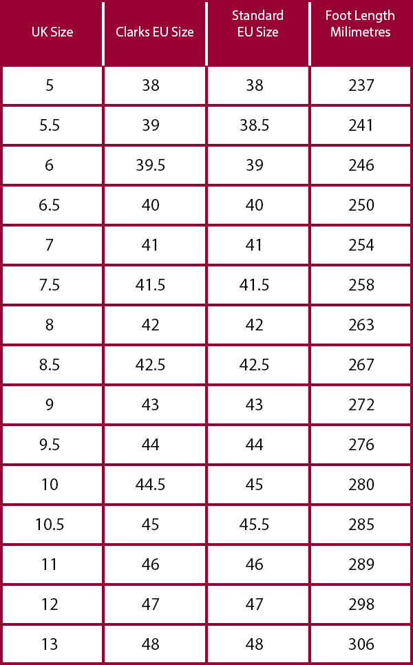 Clarks originals size chart hotsell