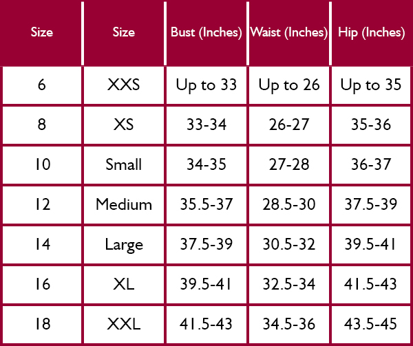 Crew Womens Size Guide