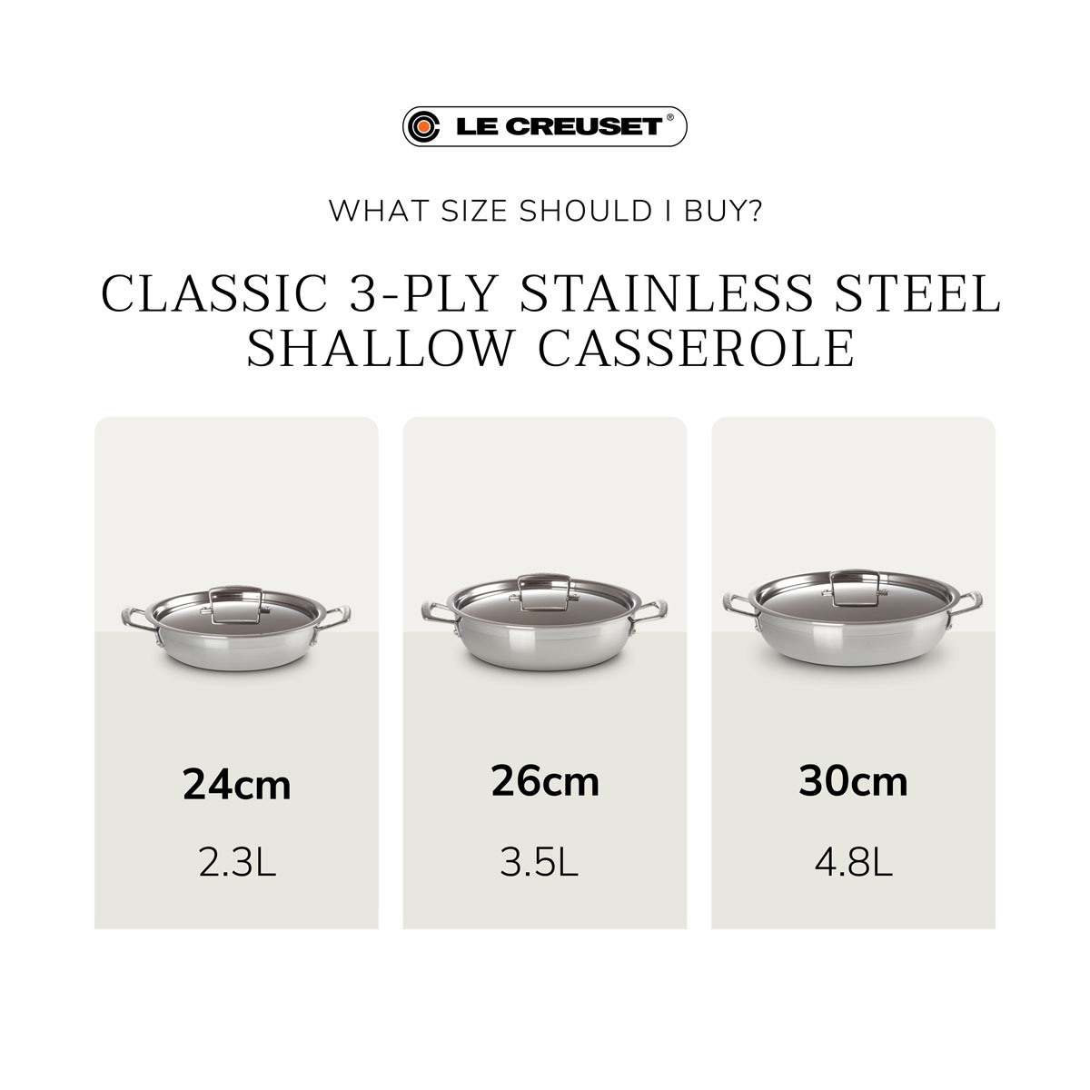 Le Creuset Classic 3-ply Stainless Steel Shallow Casserole with Lid