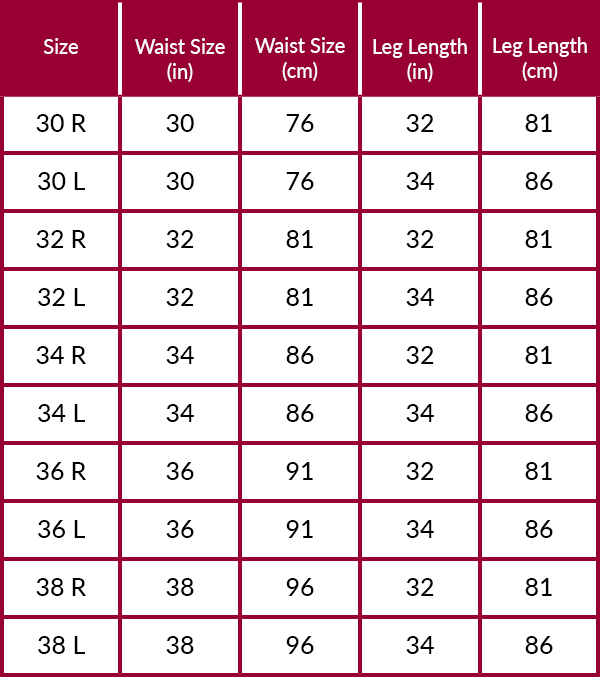 Triumph Trousers Size Guide