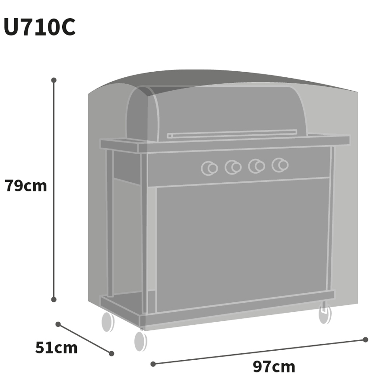 Bosmere Ultimate Protector Trolley BBQ Cover Graphic Size Guide